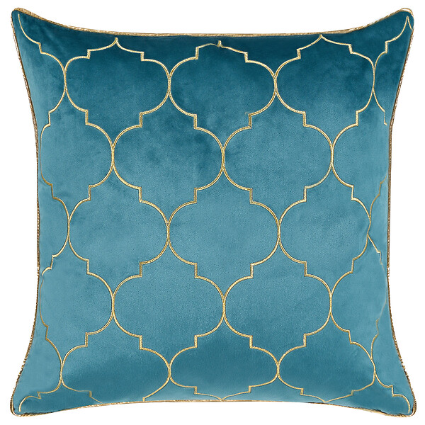 BELIANI - Lot de 2 coussins décoratifs ALYSSUM Velours 45 x 45 cm Bleu Motif de treillis - large