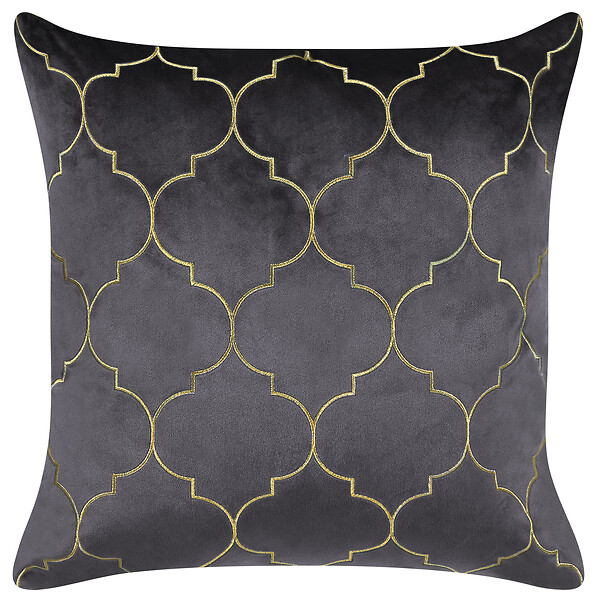 BELIANI - Lot de 2 coussins décoratifs ALYSSUM Velours 45 x 45 cm Gris Motif de treillis - large