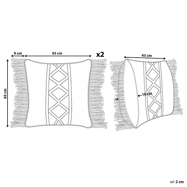 BELIANI - Lot de 2 coussins décoratifs YORTAN Coton 45 x 45 cm Beige clair Motif géométrique - large