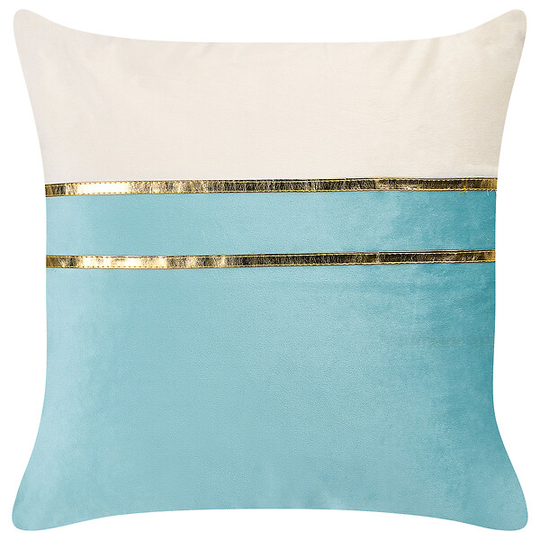 BELIANI - Lot de 2 coussins décoratifs ALLIUM Velours 45 x 45 cm Bleu À rayure - large