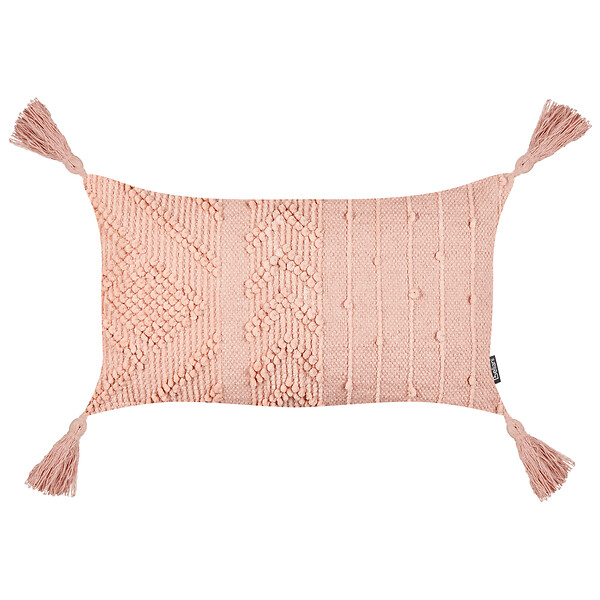 BELIANI - Lot de 2 coussins décoratifs VALVARIA Coton 30 x 50 cm Rose pêche Motif à chevrons - large