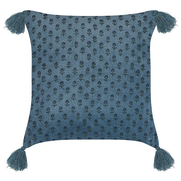 BELIANI - Lot de 2 coussins décoratifs RIBES Velours 45 x 45 cm Bleu foncé Motif floral - large