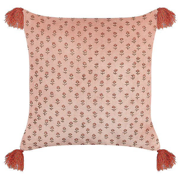 BELIANI - Lot de 2 coussins décoratifs RUMHORA Velours 45 x 45 cm Rose Motif floral - large