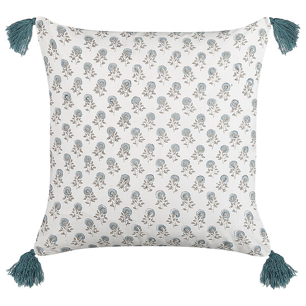 BELIANI - Lot de 2 coussins décoratifs CORNUS Coton 45 x 45 cm Bleu Motif floral - large