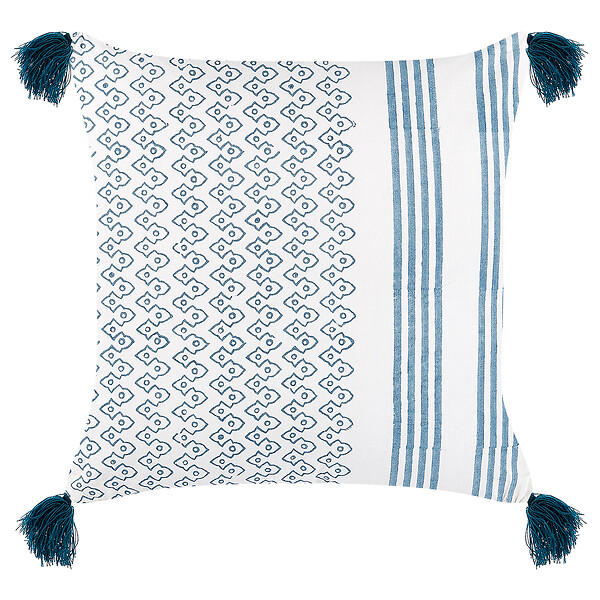 BELIANI - Lot de 2 coussins décoratifs TILIA Coton 45 x 45 cm Bleu Motif géométrique - large