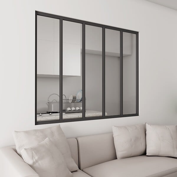 AICA SANITAIRE - Verrière Atelier en 5 vitrage fixe en cadre noir H.108cm x L.153cm verrière fixe kit de verrière et vitrage - large