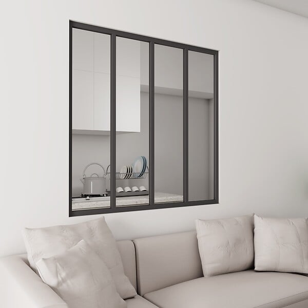 AICA SANITAIRE - Verrière Atelier en 4 vitrage fixe en cadre noir H.108cm x L.123cm verrière fixe kit de verrière et vitrage - large