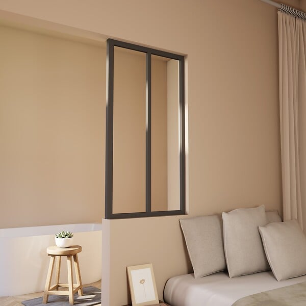 AICA SANITAIRE - Verrière transparents 2 carreaux H.108cm x L.63cm Verrière Atelier en aluminium noir mat - large