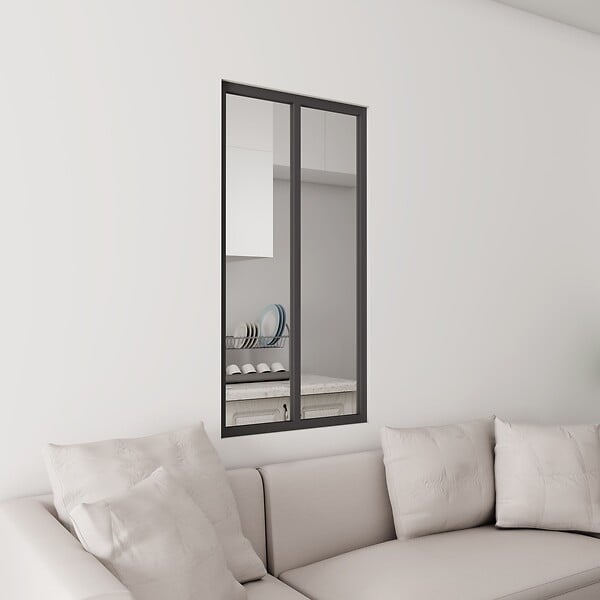 AICA SANITAIRE - Verrière Atelier  en 2 vitrage fixe en cadre noir H.108cm x L.63cm verrière fixe kit de verrière et vitrage - large