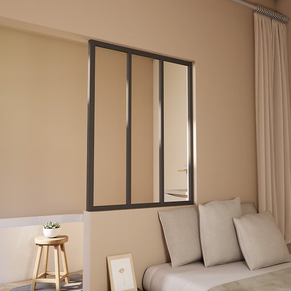 AICA SANITAIRE - Verrière transparents 3 carreaux H.108cm x L.93cm Verrière Atelier en aluminium noir mat - large