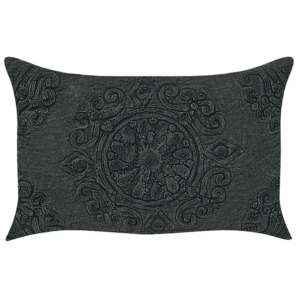 BELIANI - Lot de 2 coussins décoratifs VELOOR Coton 30 x 50 cm Gris foncé Motif oriental - large