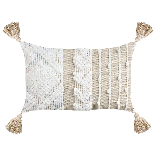 BELIANI - Lot de 2 coussins décoratifs VALVARIA 30 x 50 cm Coton Blanc cassé Motif à chevrons - large