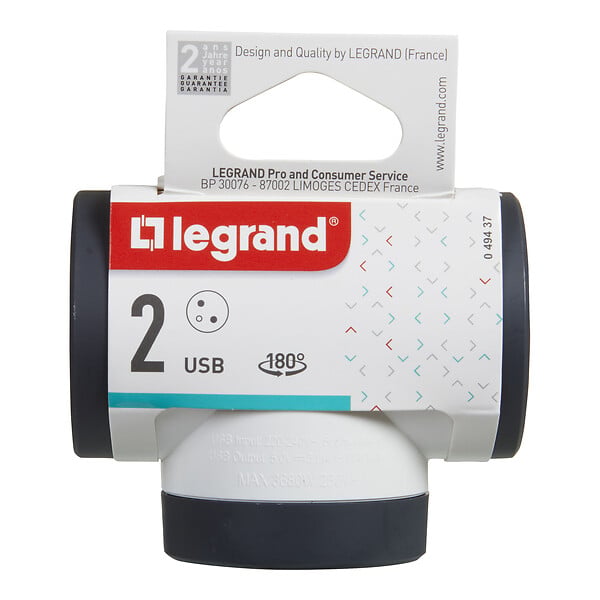 LEGRAND - Multiprise rotative Mopfb Blanc/Noir 2 prises 2 USB-C - large
