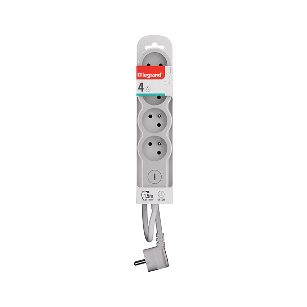 LEGRAND - Multiprise 4 prises 2P+T - Blanc - Câble 1,5m interrupteur - large