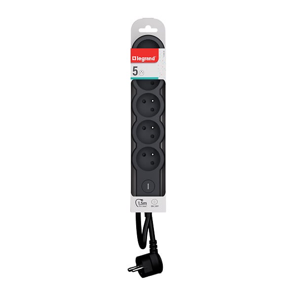 LEGRAND - Multiprise fb 5x2p+t standard interrupteur 1,5m 1mm2 noir - large