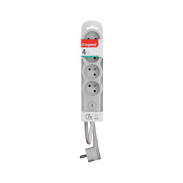 LEGRAND - Multiprise 4 prises 2P+T - Interrupteur 3m - Blanc/Gris - large