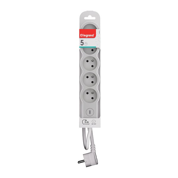 LEGRAND - Multiprise 5 prises avec interrupteur - 3 m - Blanc/Gris - large