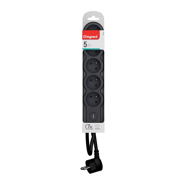LEGRAND - multiprise fb 5x2p+t standard interrupteur 3m noir - large