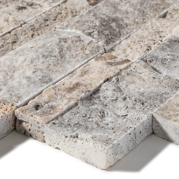 RO'MA NATURE - Pierre de parement Travertin Gris Silver 60x15 cm Brut (lot de 0,99 m² soit 11 plaques) - large