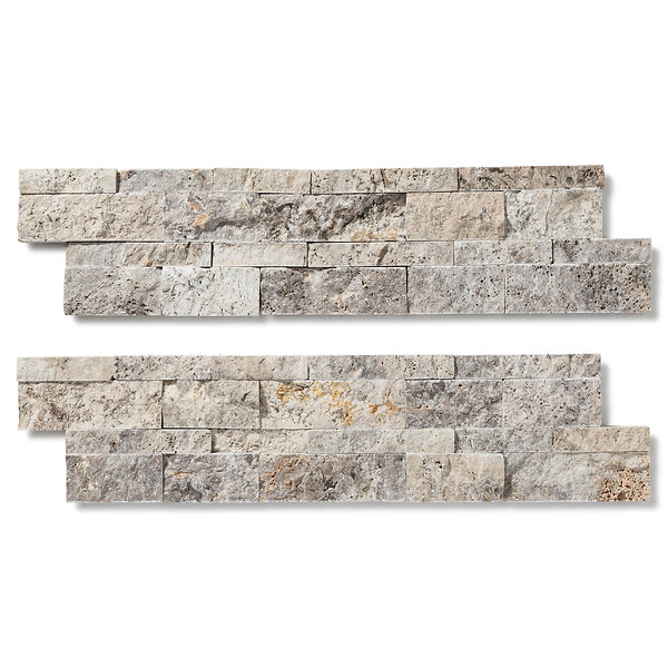 RO'MA NATURE - Pierre de parement Travertin Gris Silver 60x15 cm Brut (lot de 0,99 m² soit 11 plaques) - large