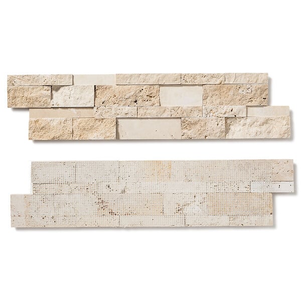 RO'MA NATURE - Parement Travertin Beige 60x15 cm Brut/Adouci (lot de 0,99 m² soit 11 plaques) - large