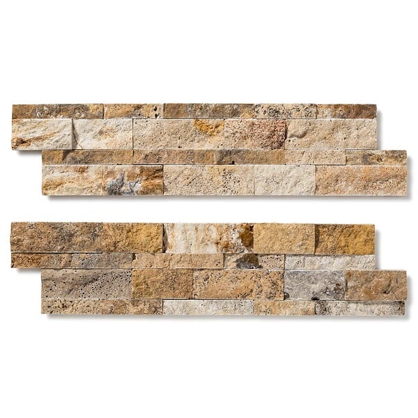 RO'MA NATURE - Pierre de parement Travertin Scabos 60x15 cm Brut (lot de 0,99 m² soit 11 plaques) - large