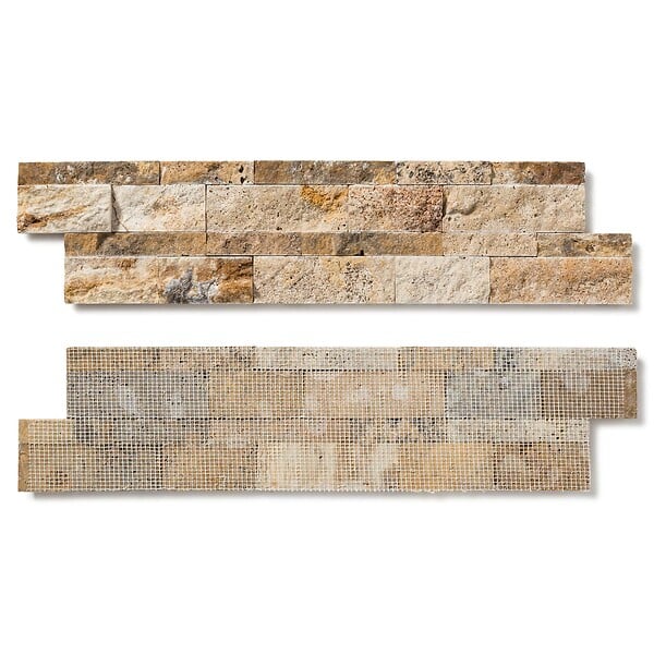 RO'MA NATURE - Pierre de parement Travertin Scabos 60x15 cm Brut (lot de 0,99 m² soit 11 plaques) - large