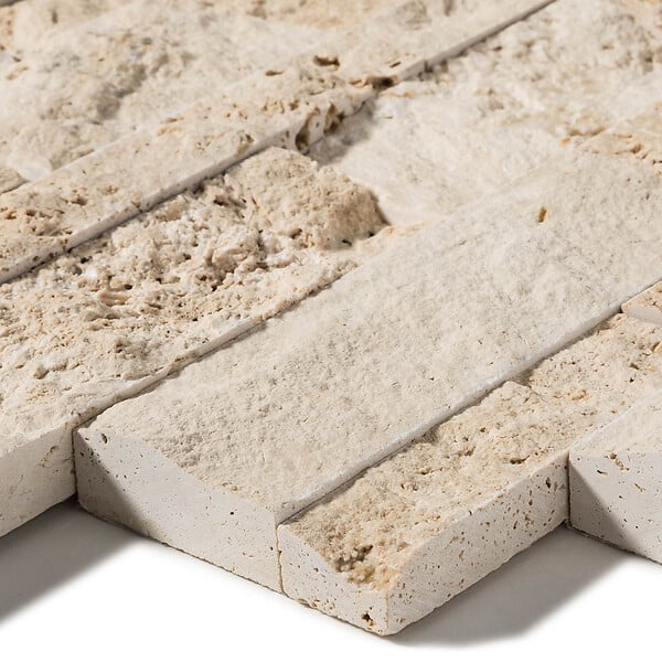 RO'MA NATURE - Parement Travertin Beige 60x15 cm Brut (lot de 0,99 m² soit 11 plaques) - large