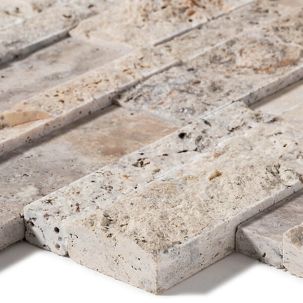 RO'MA NATURE - Pierre de parement Travertin Gris Silver 60x15 cm Brut/Adouci (lot de 0,99 m² soit 11 plaques) - large