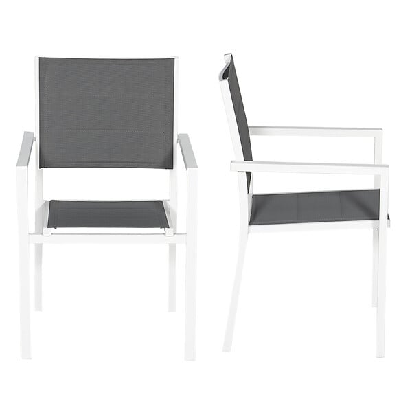 HAPPY GARDEN - Lot de 4 chaises rembourrées en aluminium blanc - textilène gris - large