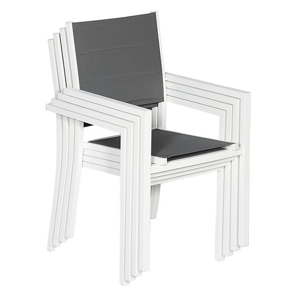 HAPPY GARDEN - Lot de 4 chaises rembourrées en aluminium blanc - textilène gris - large