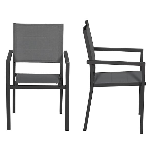 HAPPY GARDEN - Lot de 10 chaises rembourrées en aluminium anthracite - textilène gris - large