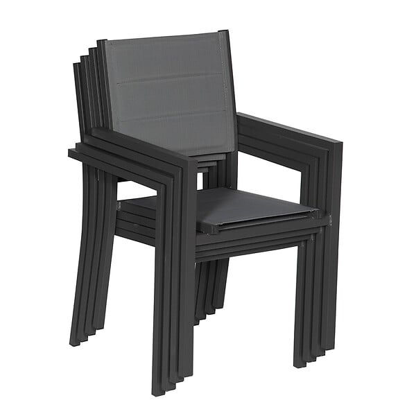 HAPPY GARDEN - Lot de 10 chaises rembourrées en aluminium anthracite - textilène gris - large