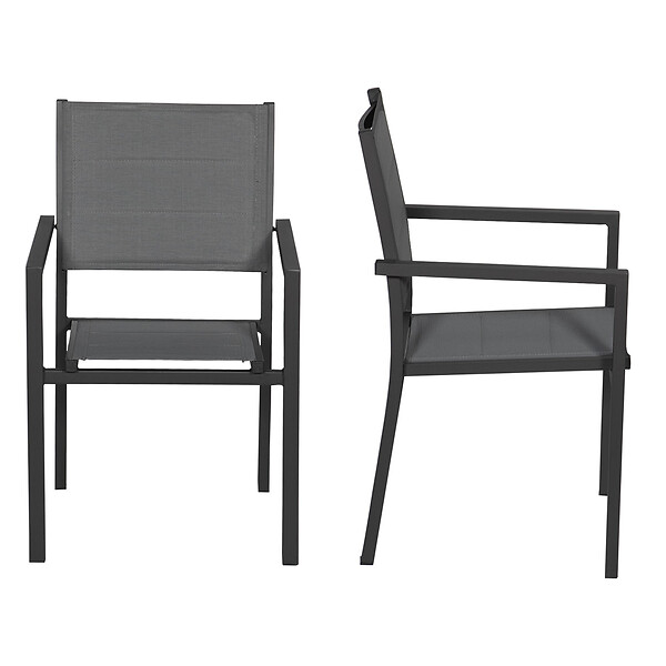 HAPPY GARDEN - Lot de 8 chaises rembourrées en aluminium anthracite - textilène gris - large