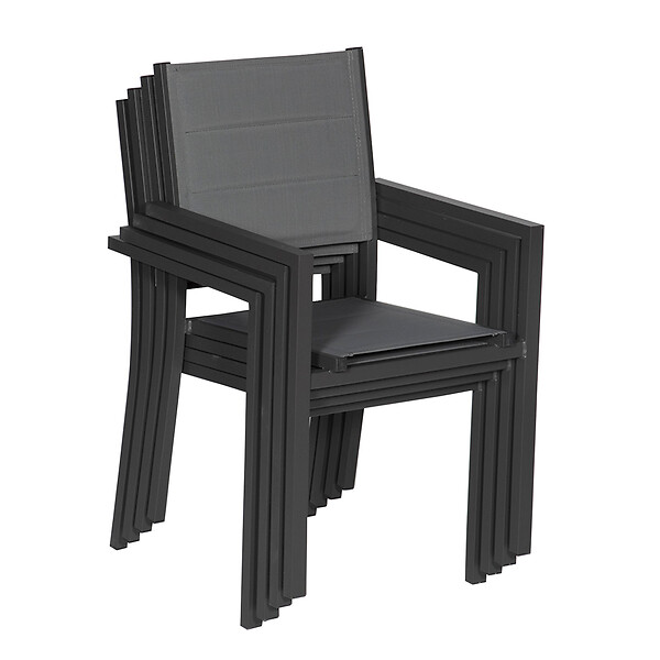 HAPPY GARDEN - Lot de 8 chaises rembourrées en aluminium anthracite - textilène gris - large