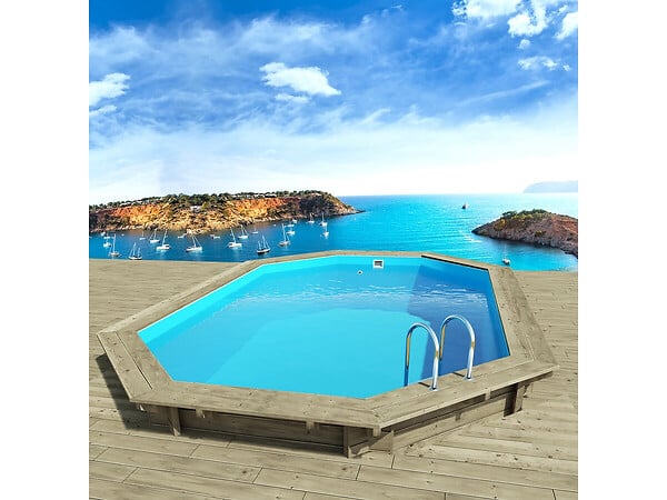 HABITAT ET JARDIN - Piscine bois " Miami 120  " - 4.86 x 3.36 x 1.20 m + Mini pompe à chaleur 3.5kW - Métal - Gris - large