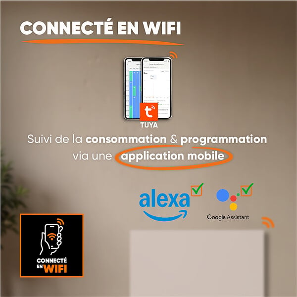 BESTHERM - Radiateur électrique fixe connecté WiFi à inertie sèche céramique - BESTHERM - LESSO CONNECT 1000W - horizontal blanc - large