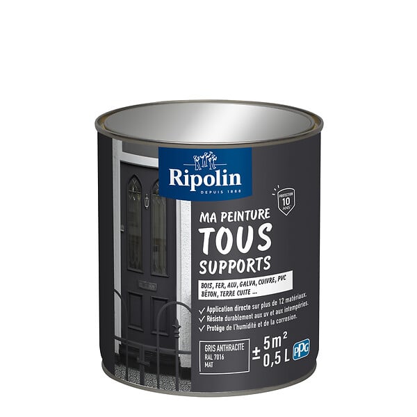 RIPOLIN - Peinture multi-supports mate RAL 7016 - 0,5L - large
