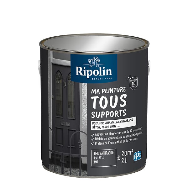 RIPOLIN - Peinture multi-supports - Multisup - Gris Anthracite - 2L - large