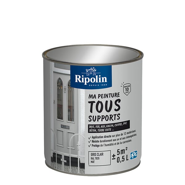 RIPOLIN - Peinture multi-supports mate RAL 7035 Gris Clair 0,5L - large