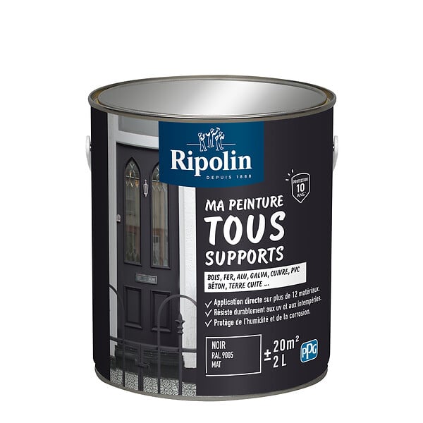 RIPOLIN - Peinture mate multi-supports - Noir RAL 9005 - 2L - large