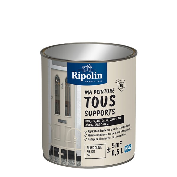 RIPOLIN - Peinture tous supports - Blanc cassé RAL 1013 Mat - 0,5L - large