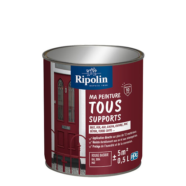 RIPOLIN - Peinture multi-supports - Rouge Basque RAL 3004 - Mat 0,5L - large