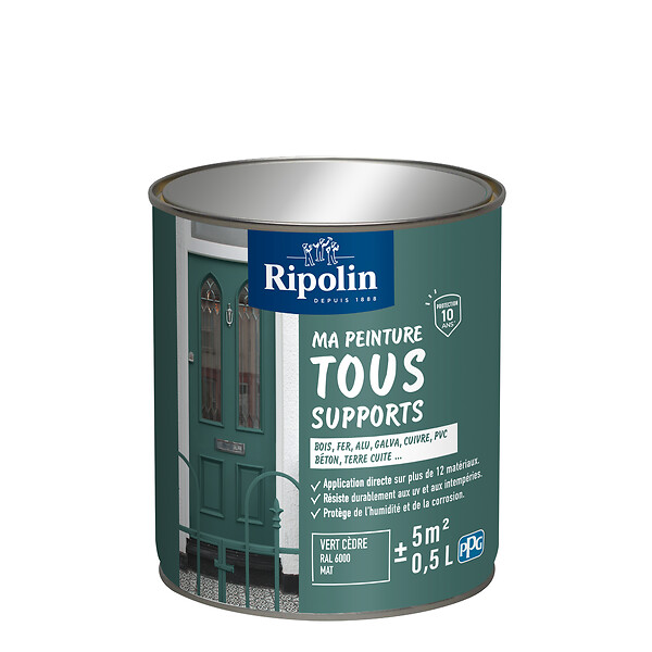 RIPOLIN - Peinture multi-surfaces mate - Vert Cèdre RAL 6000 - 0,5L - large