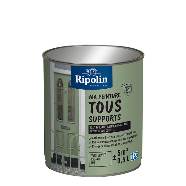 RIPOLIN - Peinture polyvalente RI 26 Multisup Mat Vert Olivier 0,5L - large