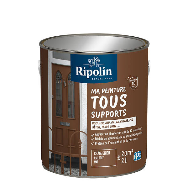 RIPOLIN - Peinture acrylique multi-supports mate Châtaignier 2L - large