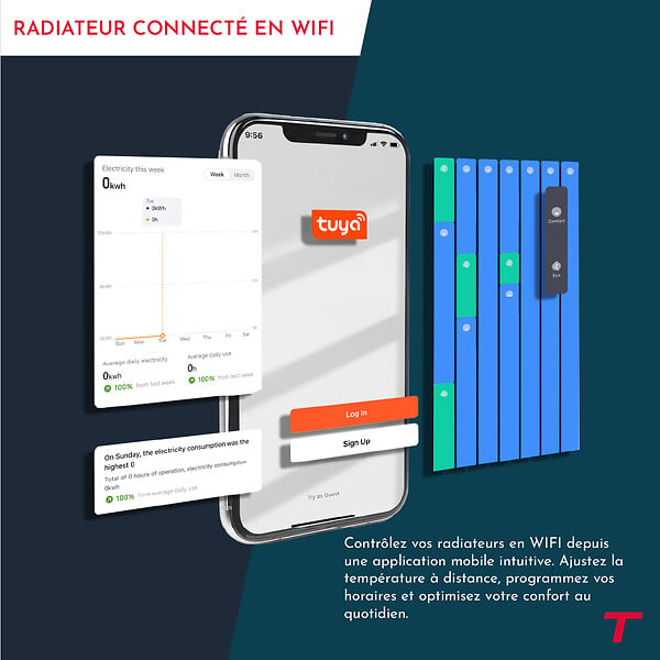 BESTHERM - Sèche-serviette électrique sans fluide - THOMSON - COSMO 500W - Connecté WiFi - blanc - NF - large