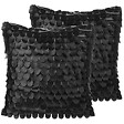 BELIANI - Lot de 2 coussins décoratifs LOBELIA Cuir PU 45 x 45 cm Noir Unicolore - vignette