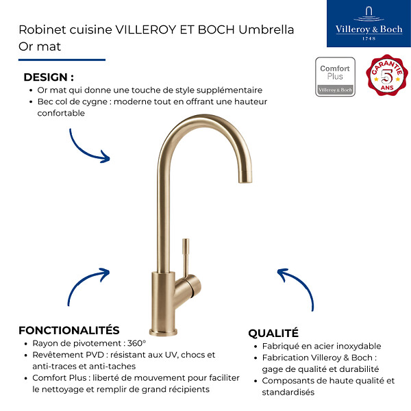 VILLEROY ET BOCH - Robinet cuisine  Umbrella or mat + nettoyant - large