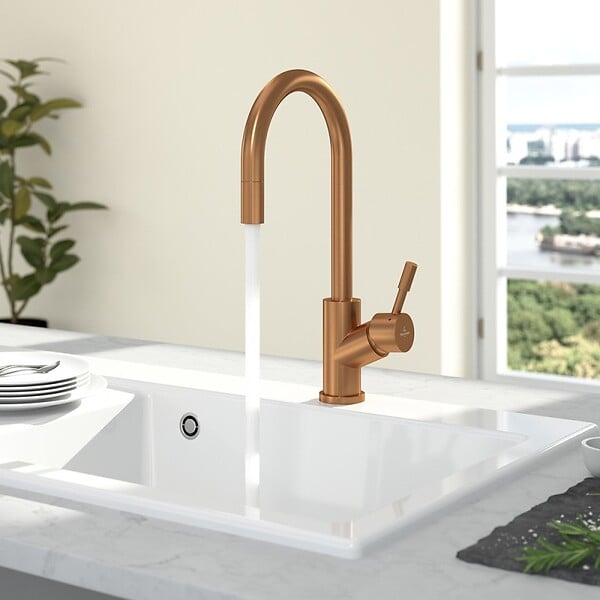 VILLEROY ET BOCH - Robinet cuisine  Umbrella flex bronze + nettoyant - large